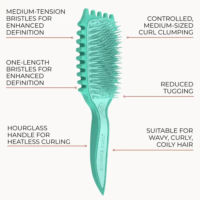 Teal curl brush with medium bristles for wavy, curly, coily hair definition and reduced tugging