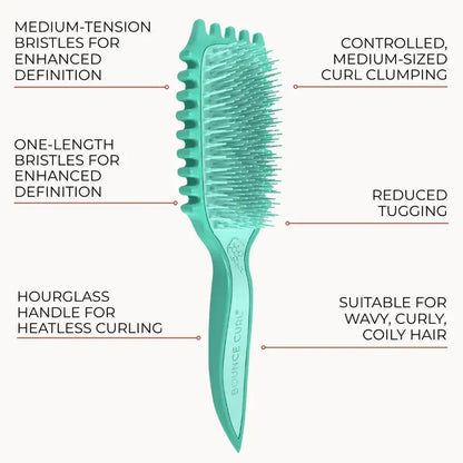 Teal curl brush with medium bristles for wavy, curly, coily hair definition and reduced tugging