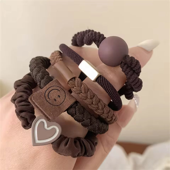 Brown Knot & Heart Braided Hair Ties - 5 pack