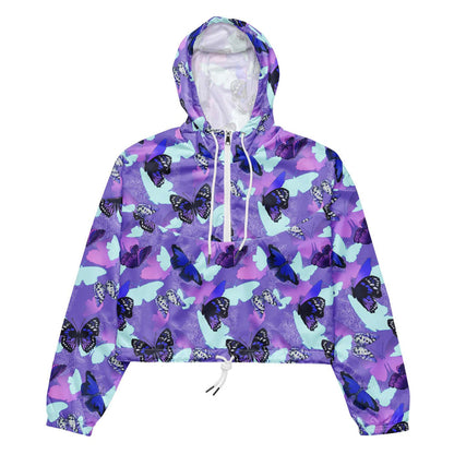 Butterfly kawaii cropped windbreaker with cobalt morphos and violet wings