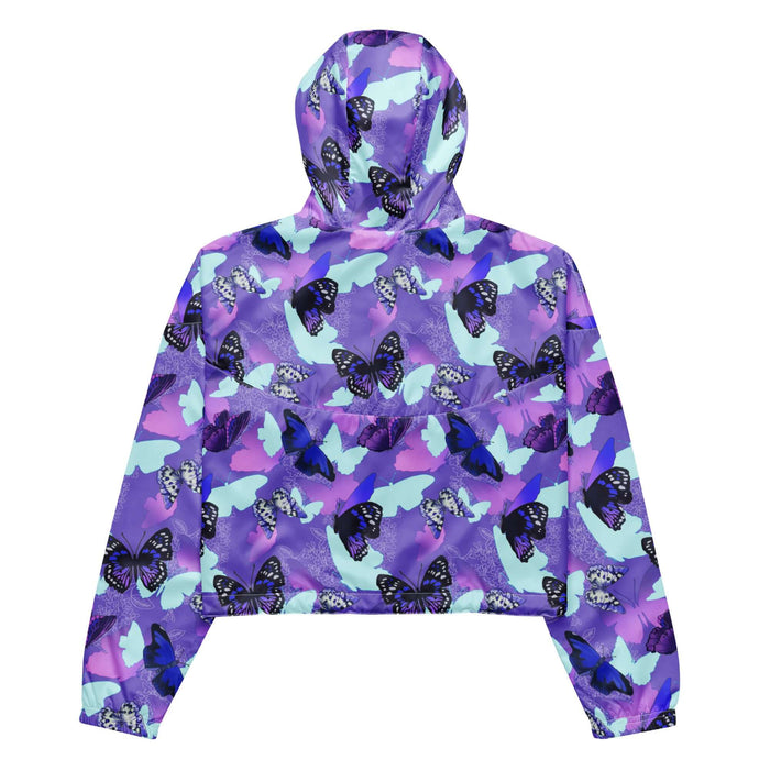 Butterfly kawaii cropped windbreaker with navy butterflies and white-spotted wings