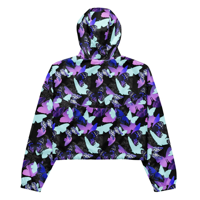 Butterfly kawaii cropped windbreaker with violet butterflies and floral line-art