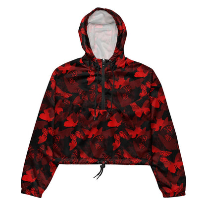 Butterfly kawaii cropped windbreaker with layered butterfly silhouettes and cobalt wings