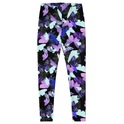 Butterfly kawaii leggings with electric-blue wings and crimson butterflies