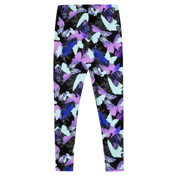 Butterfly kawaii leggings with violet butterflies and floral line-art