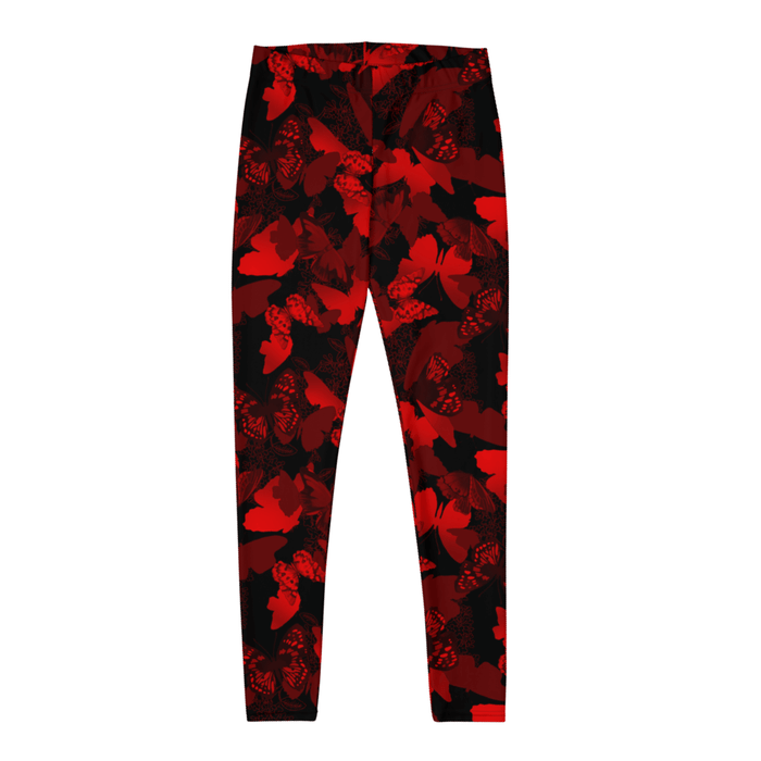 Butterfly kawaii leggings in crimson with layered butterfly silhouettes and cobalt wings