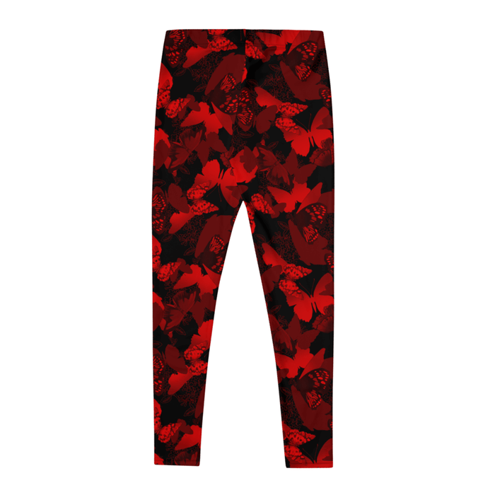 Butterfly kawaii leggings in crimson with scarlet butterflies and white-flecked wings