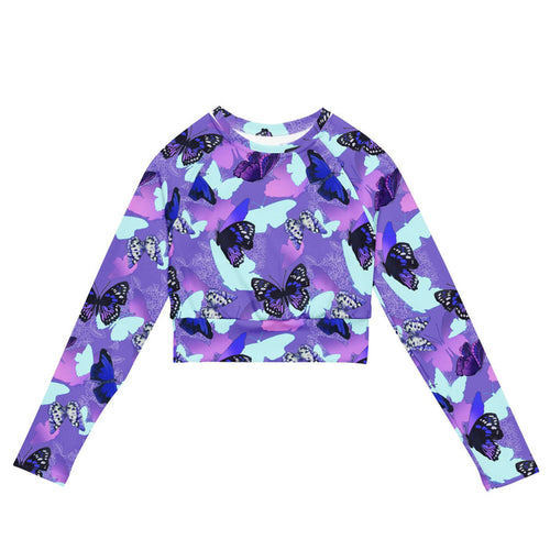 Butterfly kawaii long-sleeved crop top with cobalt morphos and violet wings