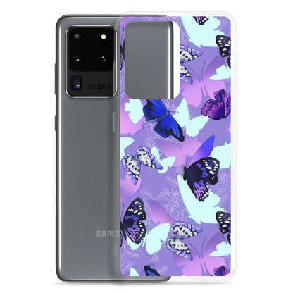 Butterfly Samsung® Clear Case showcases a vibrant butterfly design, perfect for adding color to your phone.