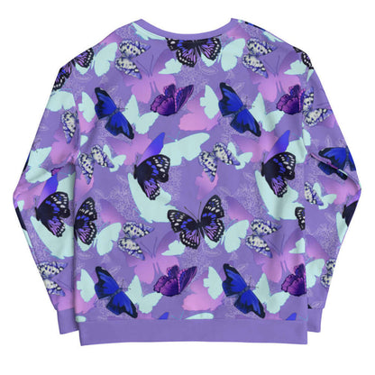 Butterfly kawaii sweatshirt in purple with navy butterflies and white-spotted wings