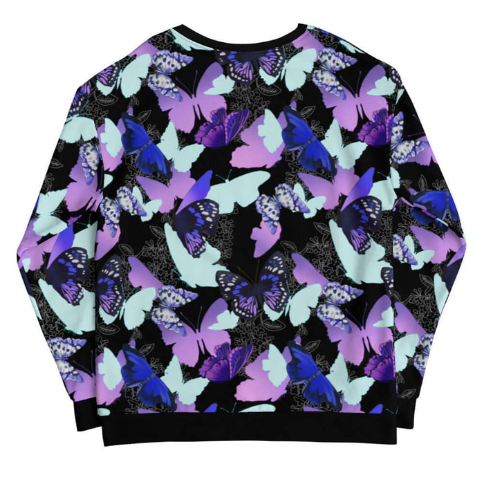 Butterfly kawaii sweatshirt with violet butterflies and floral line-art