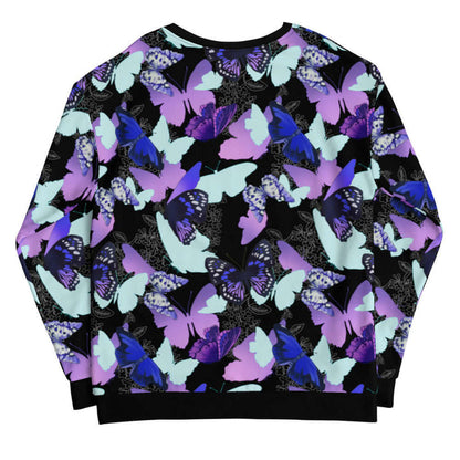 Butterfly kawaii sweatshirt with violet butterflies and floral line-art