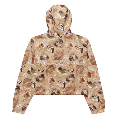 Latte kawaii Café cropped windbreaker with heart-shaped teacups and sugar cubes