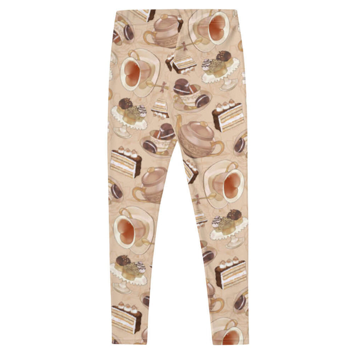 Latte kawaii Café leggings with heart-shaped teacups and sugar cubes
