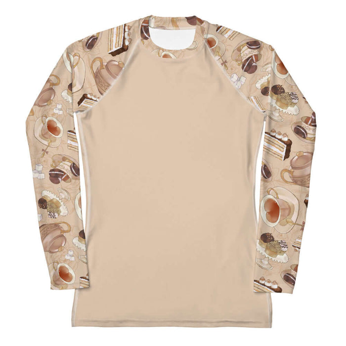 Latte kawaii Café rash guard with heart-shaped teacups and ornate teapots