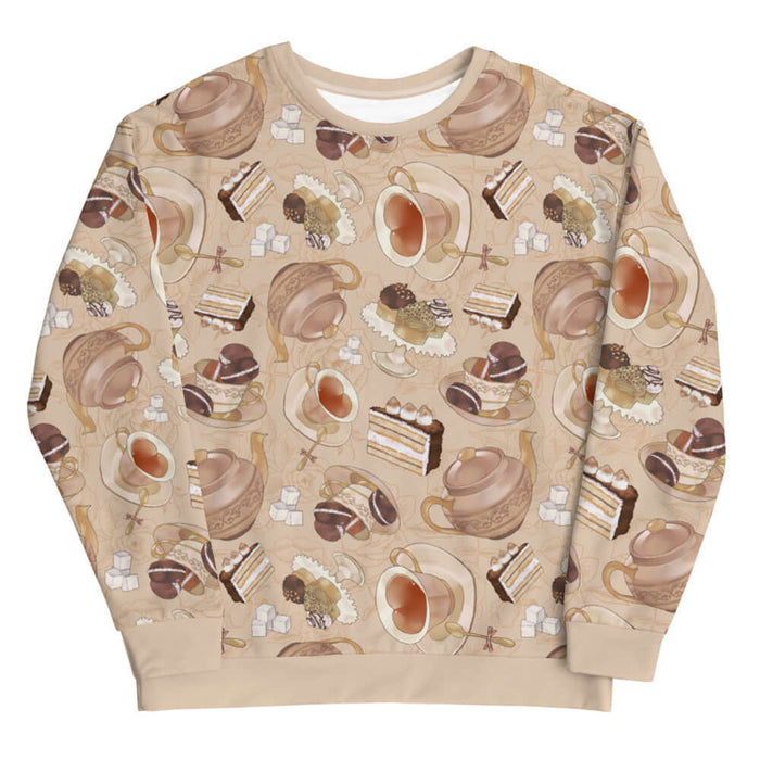 Latte kawaii Café sweatshirt with heart-shaped teacups and ornate teapots