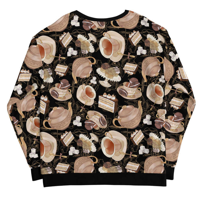 Latte kawaii Café sweatshirt with heart-shaped teacups and chocolate macarons