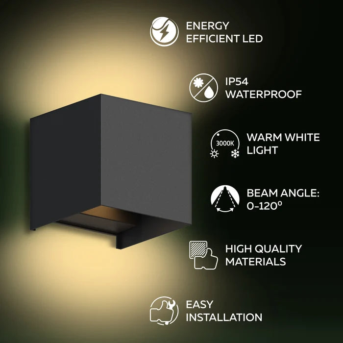Calex Bari LED Wall Light - Up & Down - Black