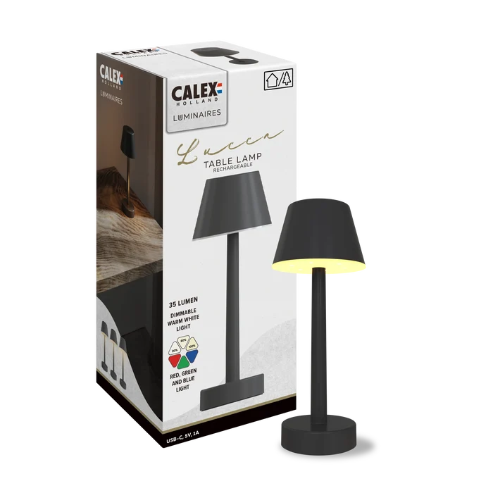 Calex Lucca Rechargeable Table Lamp - Black