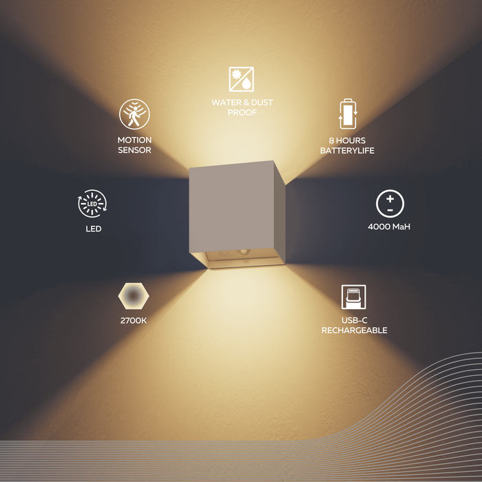 Calex Volterra Rechargeable Wall Light - Up & Down - Sand