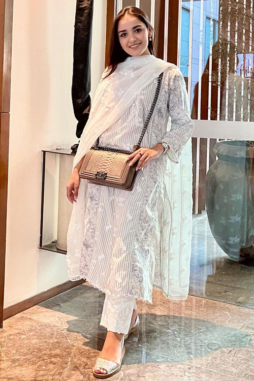 Carnaby Supima Cotton Off White Kurta with Palazzo Set
