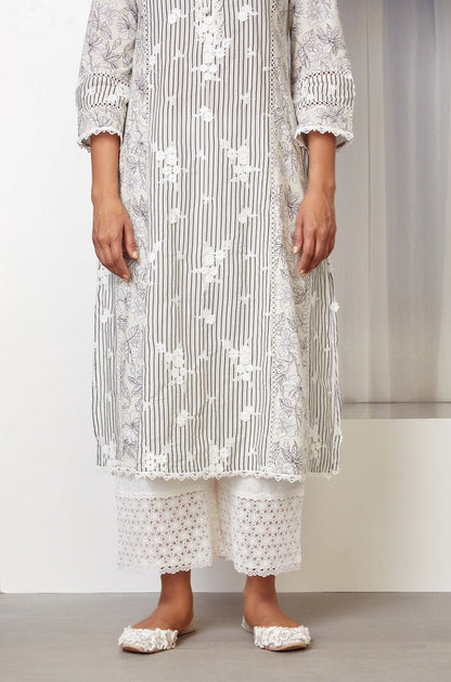 Carnaby Supima Cotton Off White Kurta with Palazzo Set