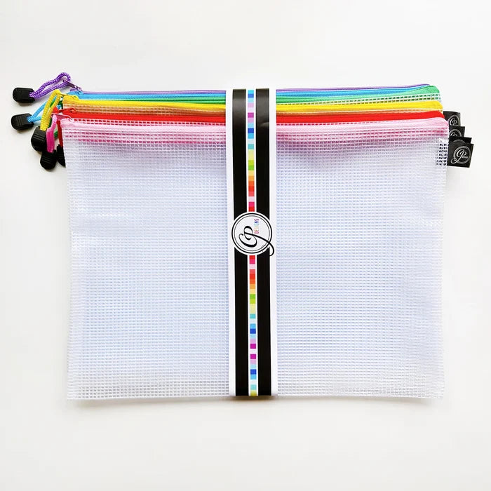 Catherine Pooler Designs - Storage - Large Project Pouches - Rainbow Set of 6. Measures 13" x 9.5". Available at Embellish Away in Bowmanville Ontario Canada.
