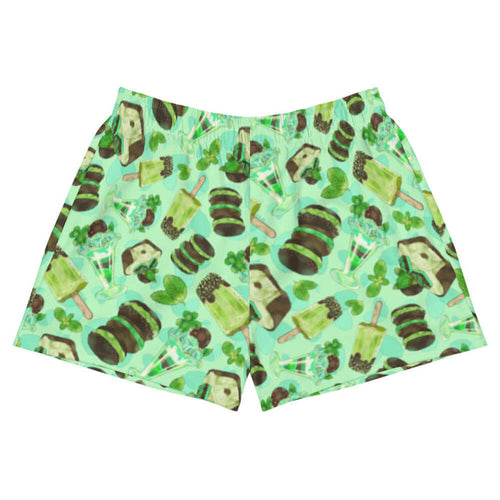Choco Mint kawaii athletic shorts in mint with mint popsicles and mint-cream cookies