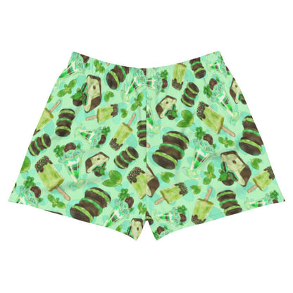Choco Mint kawaii athletic shorts in mint with layered mint parfaits and chocolate-dipped mint squares
