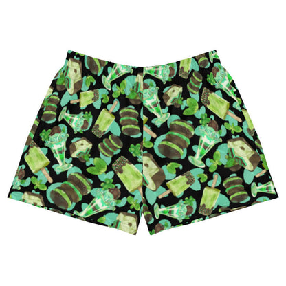 Choco Mint kawaii athletic shorts in mint with chocolate-dipped popsicles and fresh mint leaves