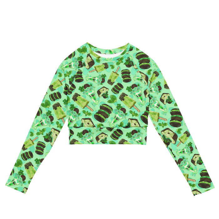 Choco Mint kawaii long-sleeved crop top in mint with mint popsicles and mint-cream cookies