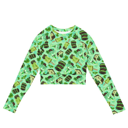 Choco Mint kawaii long-sleeved crop top in mint with mint popsicles and mint-cream cookies