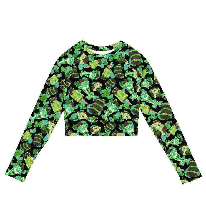 Choco Mint kawaii long-sleeved crop top in mint with chocolate-dipped popsicles and fresh mint leaves