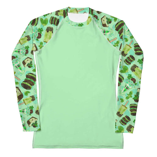 Choco Mint kawaii rash guard in mint with mint popsicles and mint-cream cookies