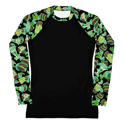 Choco Mint kawaii rash guard in mint with chocolate-dipped popsicles and fresh mint leaves