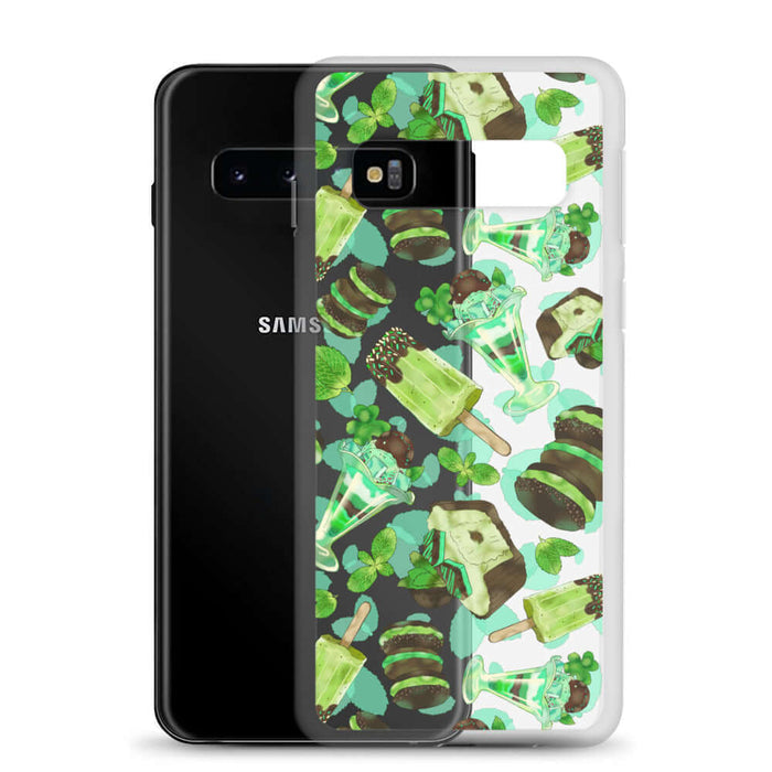 Choco Mint kawaii Samsung clear phone case with mint popsicles and mint-cream cookies