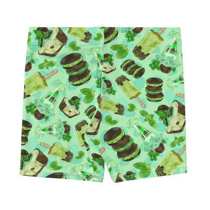 Choco Mint kawaii shorts in mint with layered mint parfaits and chocolate-dipped mint squares