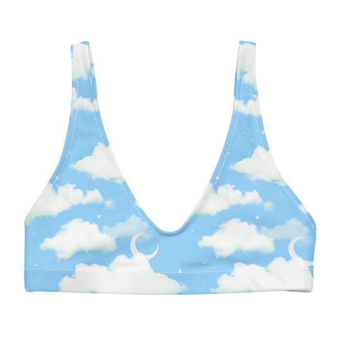 Cloudy Sky kawaii bikini top in blue with drifting clouds and tiny stars