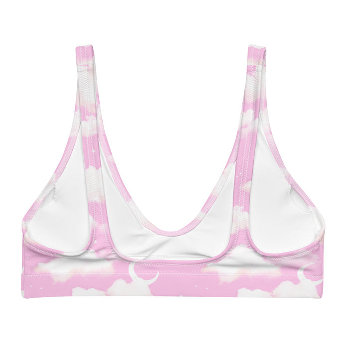 Cloudy Sky kawaii bikini top in pink with crescent moons and soft clouds