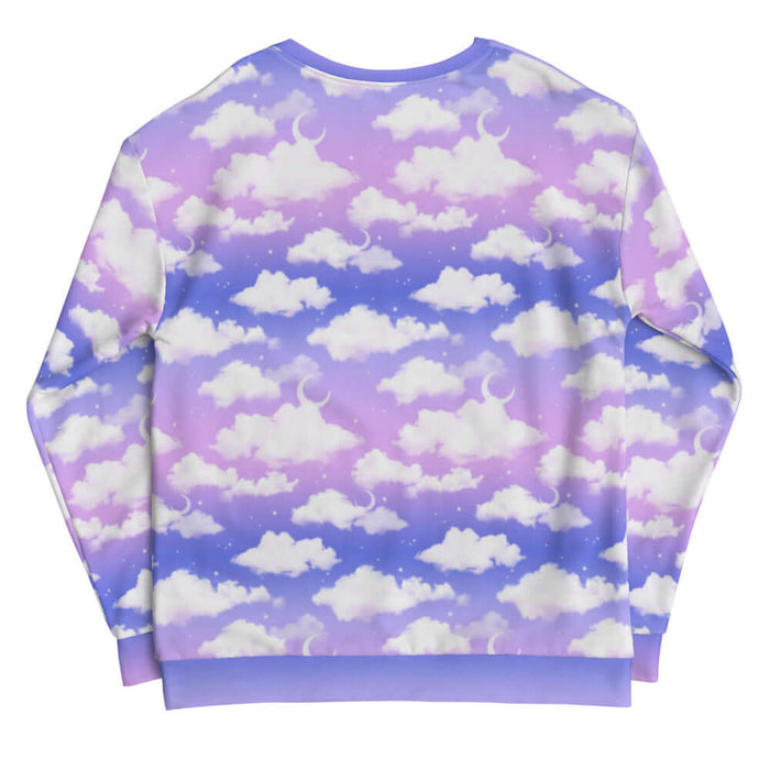 Cloudy Sky kawaii sweatshirt in purple gradient with crescent moons and scattered stars