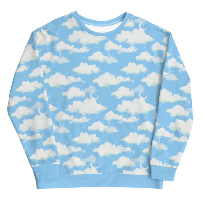 Cloudy Sky kawaii sweatshirt in blue with drifting clouds and tiny stars