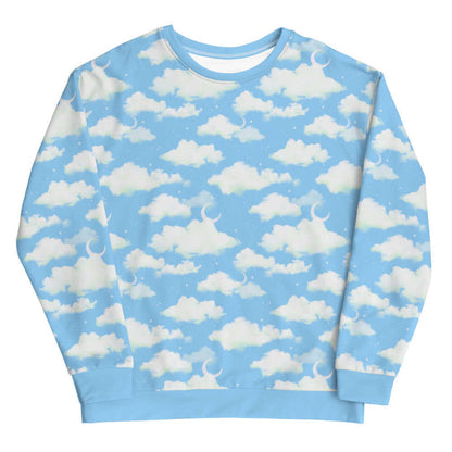 Cloudy Sky kawaii sweatshirt in blue with drifting clouds and tiny stars