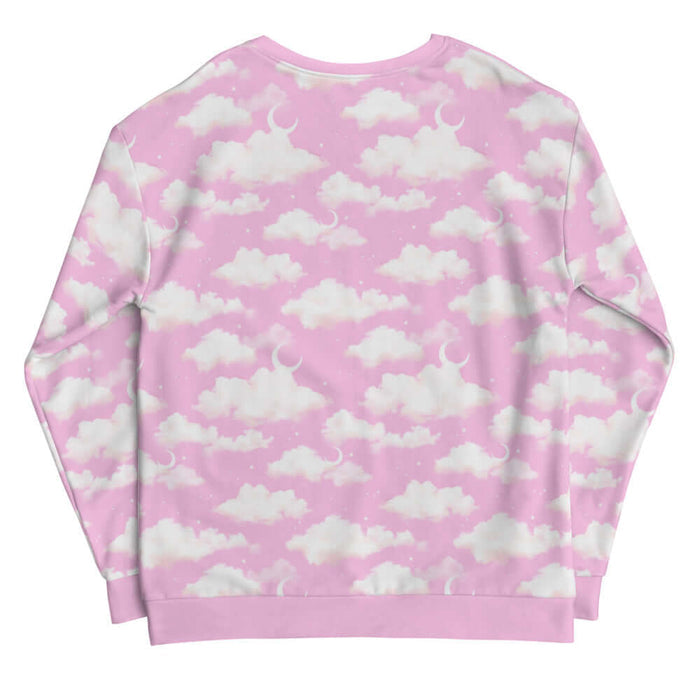 Cloudy Sky kawaii sweatshirt in pink with crescent moons and soft clouds