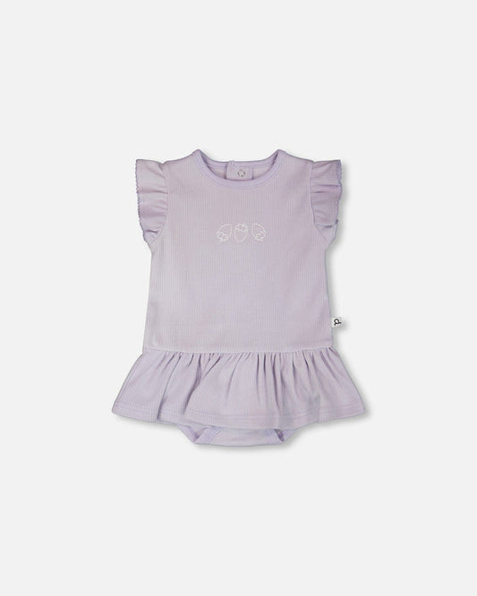 Cotton Rib Jersey Romper With Frill Lilac-0