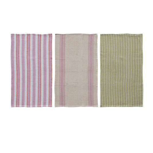 Cotton Waffle Weave Tea Towel with Stripes, 3 Styles
