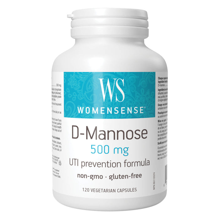 Bottle of WomenSense D-Mannose 500 mg 120 Vegetarian Capsules