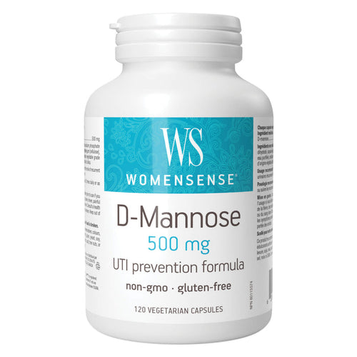 Bottle of WomenSense D-Mannose 500 mg 120 Vegetarian Capsules
