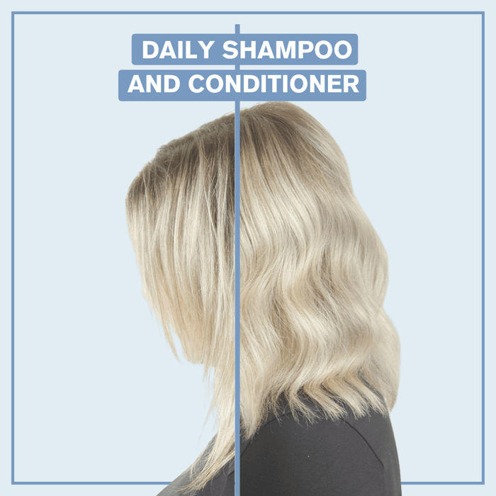 Before and after side by side picture of hair with the Alcove Hair Daily Conditioner