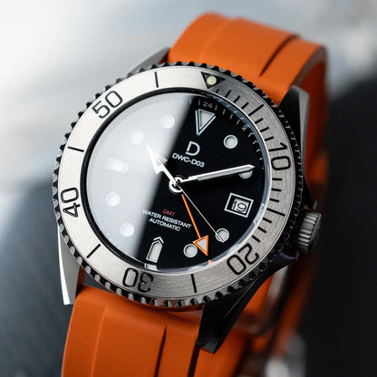 DIY Watch Club FKM Rubber Watch Band - Orange - silver 42mm diver watch