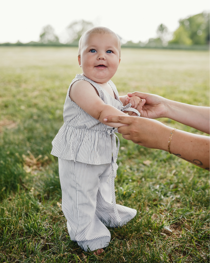Elowen Tie Front Two-Piece Set | Oat Milk Pinstripe